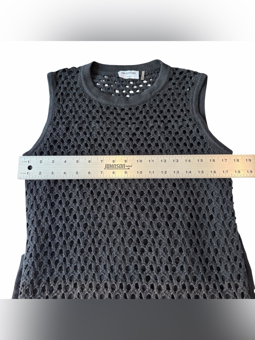 LNA Clothing Womens Black Knit Crochet Midi Dress Boho Sleeveless Crew Neck M - Picture 6 of 10